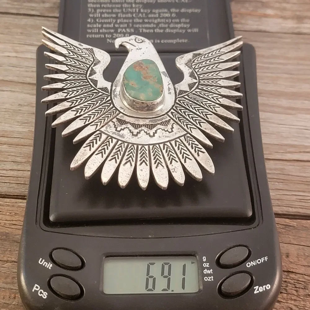 Vintage Navajo Large Eagle Thunderbird Royston Turquoise Bolo Tie